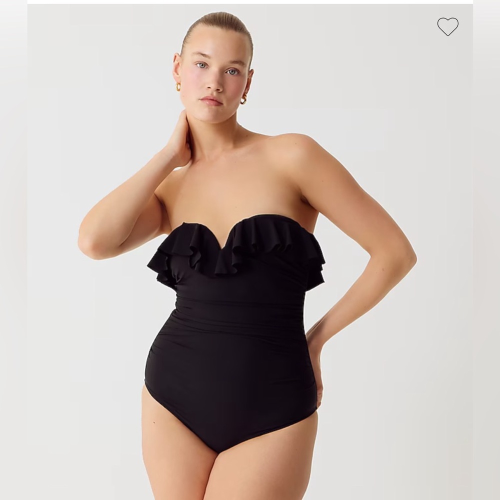 NWT J. Crew Size 2 Matte ruched one-piece swimsuit with ruffles In Black